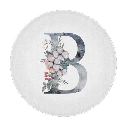 Planche À Découper Monogramme Initial B Floral Bleu (Devant)