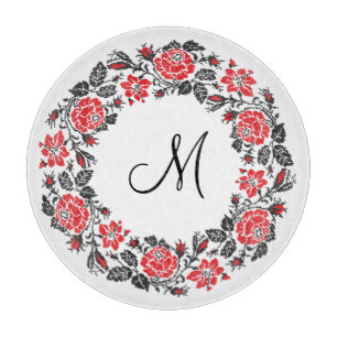 Planche À Découper Monogramme initial des roses rouges à point croisé