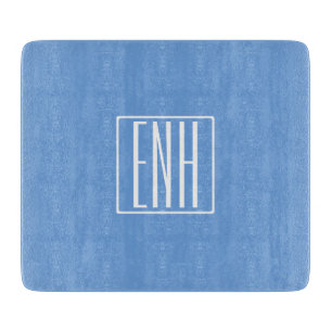 Planche À Découper Monogramme Initiales 3 Moderne Gras   Bleu Clair
