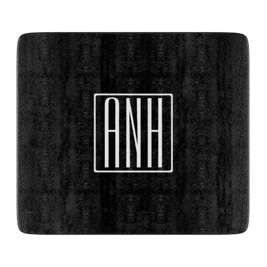 Planche À Découper Monogramme Initiales 3 Modernes Gras | Blanc Sur N (Devant)