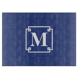 Planche À Découper Monogramme intelligent bleu et blanc marine