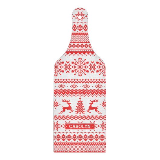 Planche À Découper Monogramme juste rouge de motif d'île de chandail (Devant)