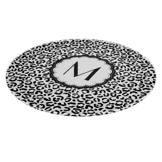 Planche À Découper Monogramme Léopard Noir et Blanc (Coin)
