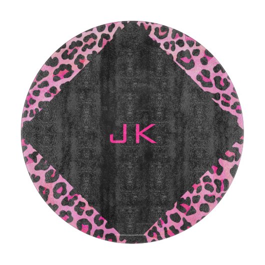 Planche À Découper Monogramme Leopard noir et rose chaud (Devant)