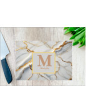 Planche À Découper Monogramme Marbre blanc & Veine Or