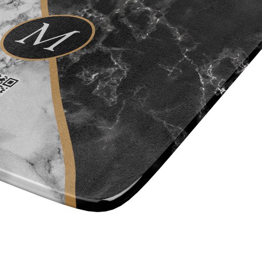 Planche À Découper Monogramme - Marbre noir blanc (Coin)