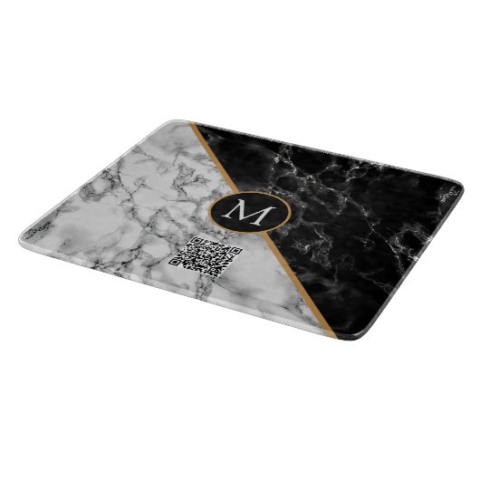 Planche À Découper Monogramme - Marbre noir blanc (Coin)