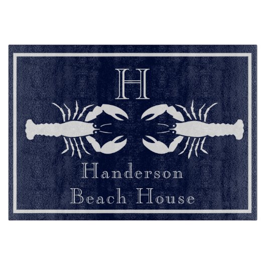 Planche À Découper Monogramme Marine Bleu Bleu Homard Nautique (Devant)