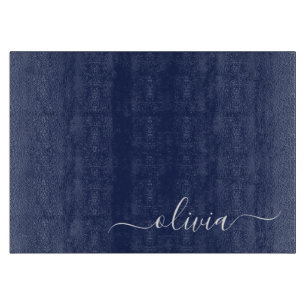 Planche À Découper Monogramme moderne bleu marine et blanc
