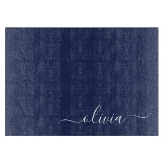 Planche À Découper Monogramme moderne bleu marine et blanc