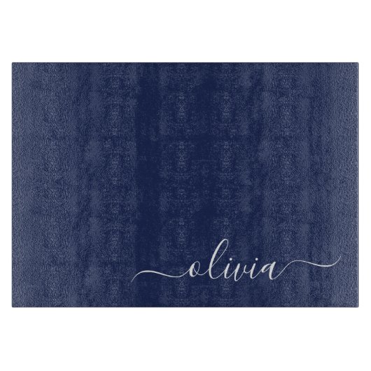 Planche À Découper Monogramme moderne bleu marine et blanc (Devant)