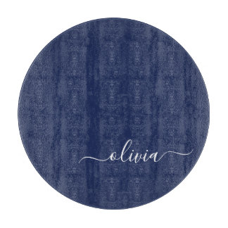 Planche À Découper Monogramme moderne bleu marine et blanc