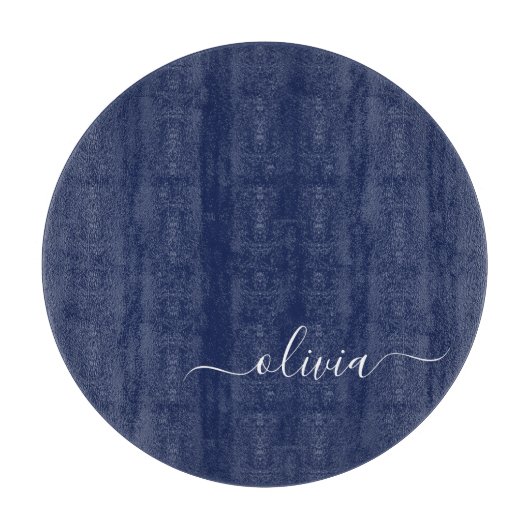 Planche À Découper Monogramme moderne bleu marine et blanc (Devant)