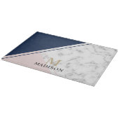 Planche À Découper monogramme moderne élégant en marbre bleu marine (Coin)