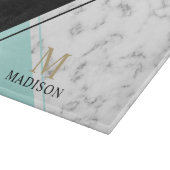 Planche À Découper monogramme moderne élégant en marbre noir turquois (Coin)