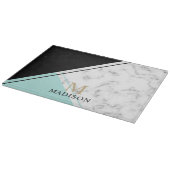 Planche À Découper monogramme moderne élégant en marbre noir turquois (Coin)