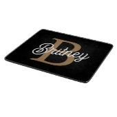 Planche À Découper Monogramme moderne élégant Nom Black Gold Script (Coin)