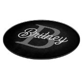 Planche À Découper Monogramme moderne élégant Nom noir Gris noir Scri (Coin)