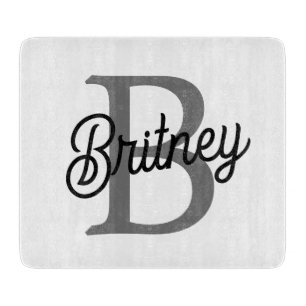 Planche À Découper Monogramme moderne élégant Nom noir Gris noir Scri