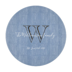 Planche À Découper Monogramme Moderne Initiale + Nom de Famille Chic