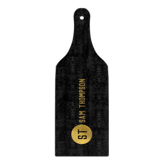 Planche À Découper Monogramme moderne noir & or élégant personnalisé (Devant)