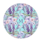 Planche À Découper Monogramme Motif de ressort floral turquoise (Devant)