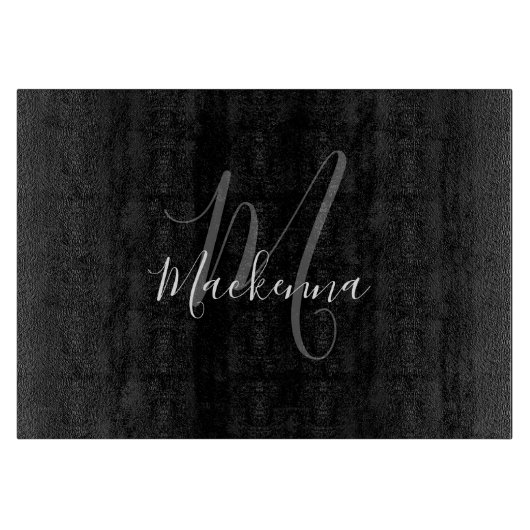 Planche À Découper Monogramme noir blanc élégant moderne Nom du scrip (Devant)