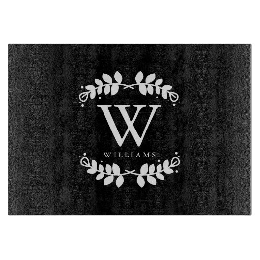 Planche À Découper Monogramme noir et blanc de famille (Devant)