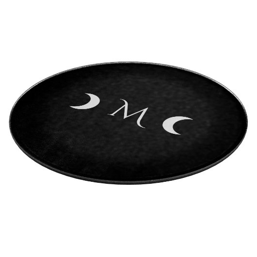 Planche À Découper Monogramme noir et blanc moderne des lunes de croi (Coin)