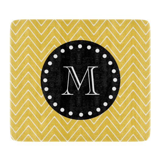 Planche À Découper Monogramme noir jaune du motif | de Chevron (Devant)
