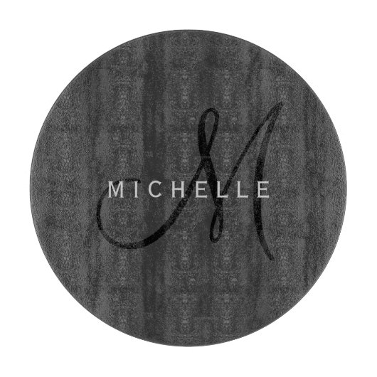 Planche À Découper Monogramme noir professionnel Gris Votre nom (Devant)