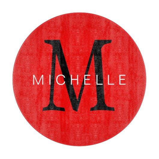 Planche À Découper Monogramme noir rouge professionnel Votre nom (Devant)