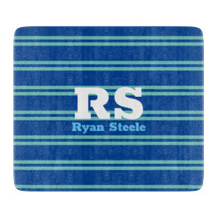 Planche À Découper Monogramme & nom en gras, Lt Lignes Turquoises sur