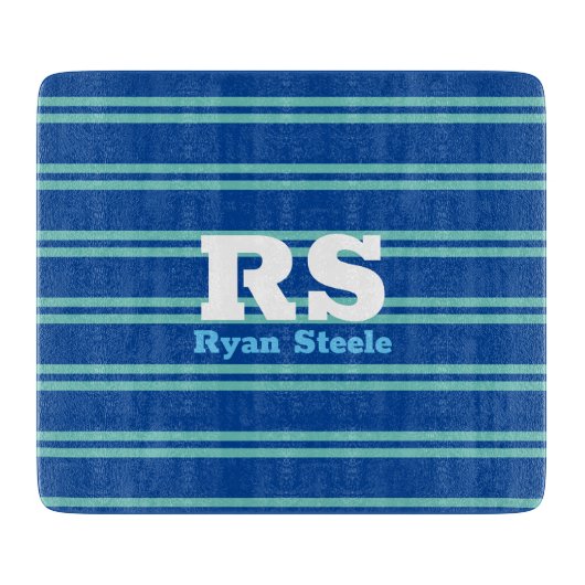 Planche À Découper Monogramme & nom en gras, Lt Lignes Turquoises sur (Devant)