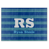 Planche À Découper Monogramme & nom en gras, Lt Lignes Turquoises sur (Devant)