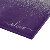 Planche À Découper Monogramme Nom Paillettes Argent Violet Féminin (Coin)