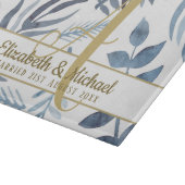 Planche À Découper Monogramme or Azure Blue Botanical Feuille Mariage (Coin)