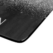 Planche À Découper Monogramme Pailleté Argent Noir Initiales Féminine (Coin)