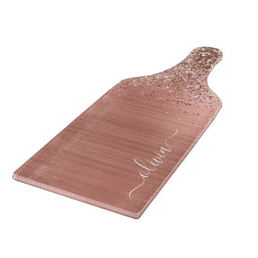 Planche À Découper Monogramme Pailleté Rose Gold Métal Brossé (Coin)