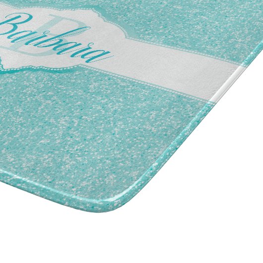 Planche À Découper Monogramme Parties scintillant turquoise (Coin)