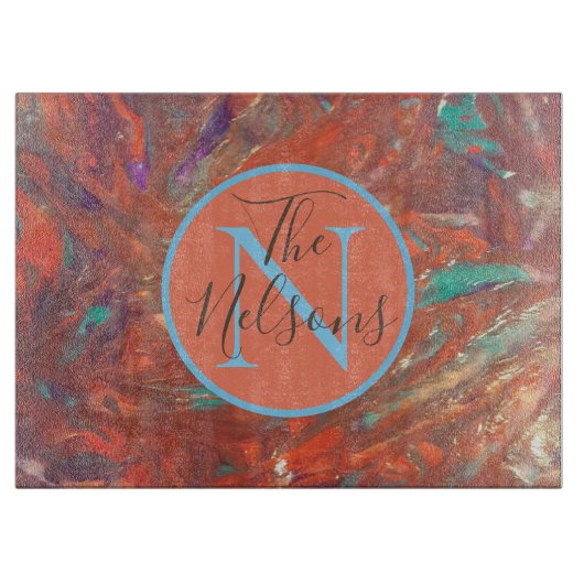 Planche À Découper Monogramme Peinture Abstraite Nom de famille (Devant)