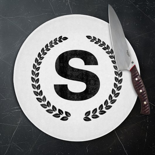 Planche À Découper Monogramme personnalisé avec feuilles de laurier