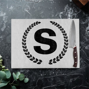 Planche À Découper Monogramme personnalisé avec Feuilles Laurel