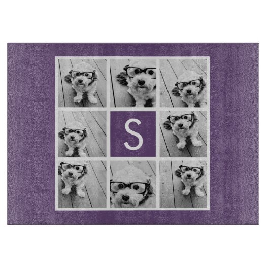 Planche À Découper Monogramme personnalisé Eggplant et collage photo  (Devant)