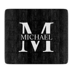 Planche À Découper Monogramme personnalisé noir et nom