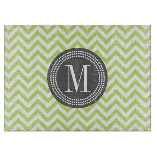 Planche À Découper Monogramme personnalisé par zigzag vert de Chevron (Devant)