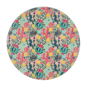 Planche À Découper Monogramme Polka coloré Motif de cactus à points