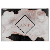 Planche À Découper Monogramme Rose Parties scintillant or Agate noir  (Devant)