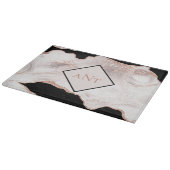Planche À Découper Monogramme Rose Parties scintillant or Agate noir  (Coin)