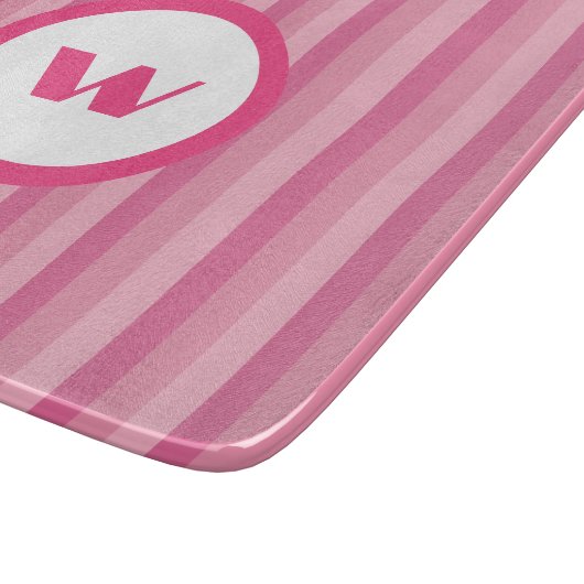 Planche À Découper Monogramme rose rustique et rayures (Coin)